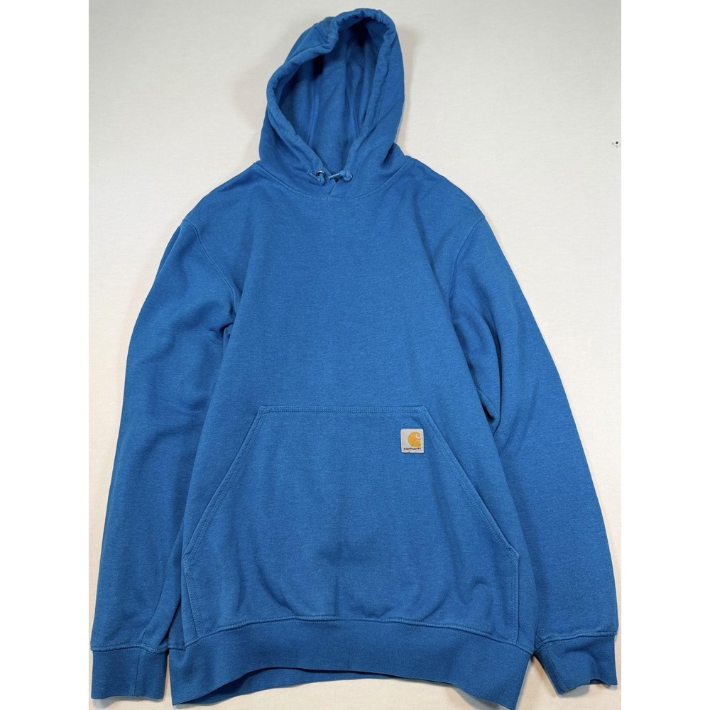 Carhartt Hoodie Sweatshirt Mens Medium Blue Pullover Fleece Sleeve Logo Graphic
